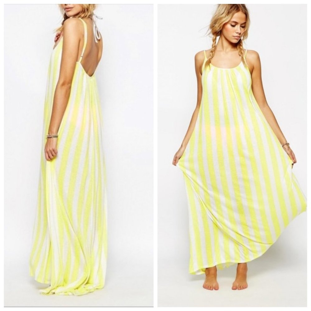WILDFOX SWIM Striped Yellow Maxi Dress